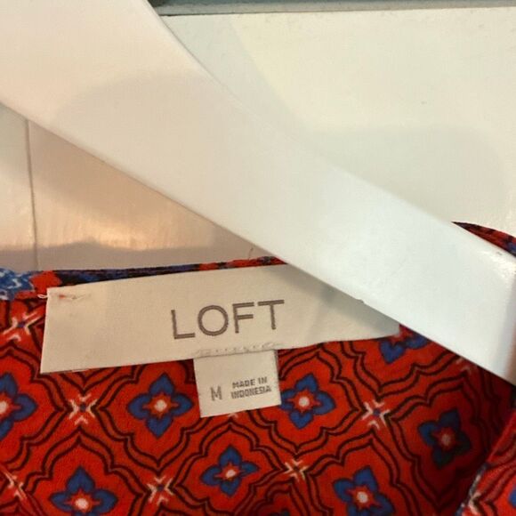 Loft red floral geometric border long sleeve blouse M - Picture 5 of 11